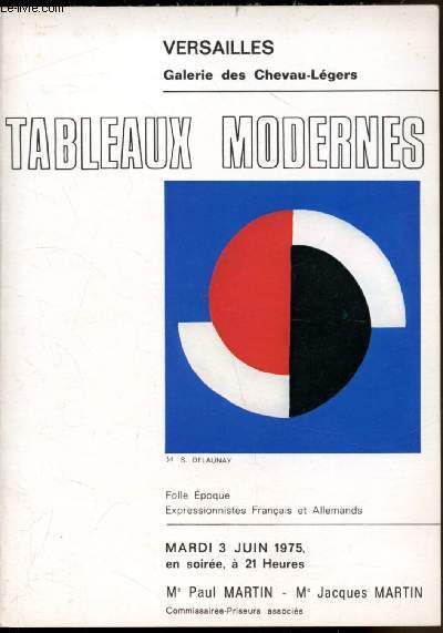 Vente aux enchres - Mardi 3 juin 1975 - 21 h - Tableaux modernes - Annes folles - Expressionnistes franais et allemands -