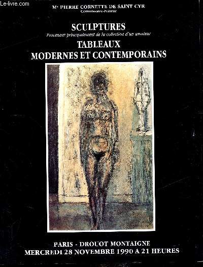 Catalogue de vente aux enchres - Mercredi 28 novembre 1990 - Sculptures - tableaux modernes et contemporains