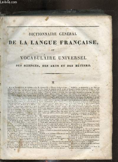 Dictionnaire gnral de la langue franaise et vocabulaire universel des sciences, des arts et des mtiers - Tome second - M-Z