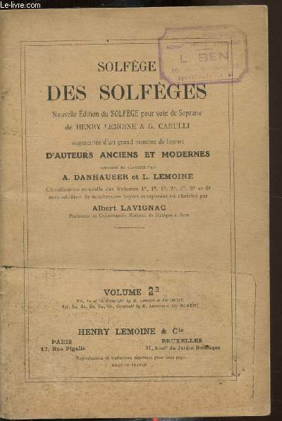 Solfge des solfges - Volume 2 B - 9908 HNouvelle edition du solfge pour voix de Soprana -