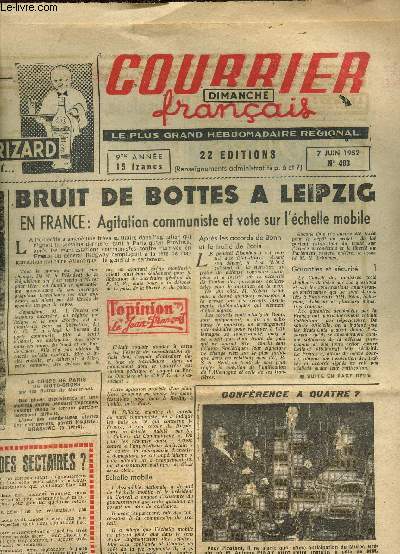 Courrier franais dimache N 403, 7 juin 1952-9eme anne