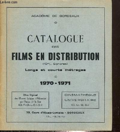 Catalogue des films en distribution (16m/m sonores) - Longs et courts mtrages, 1970-1971