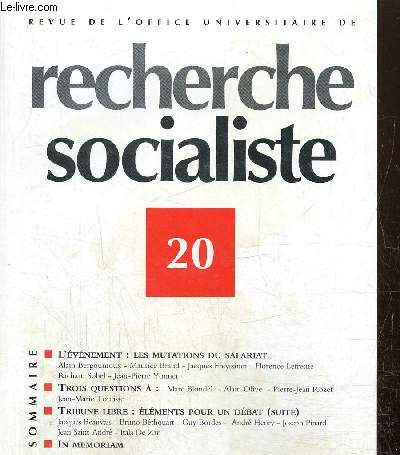 Revue de l'office universitaire de Recherche Socialiste, n20 (septembre 2002), supplment  