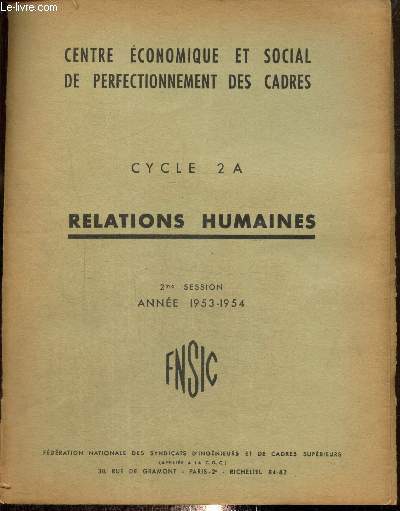 Cycle 2A - Relations humaines - Anne 1953-1954