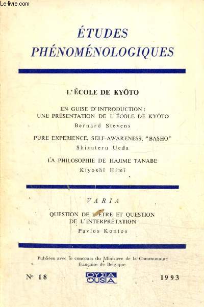 Etudes phnomnologiques, tome IX, n18 - L'cole de Kyoto - Pure exprience, self-awarenesse, 