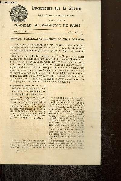 Documents sur la Guerre, n14 (juin 1915) : Comment l'Allemagne respecte le droit des gens / La guerre du 1er au 15 juin /...