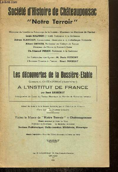 Extrait du Bulletin de la Socit Archologique et Historique du Limousin : Les dcouvertes de la Bussire-Etable  l'Institut de France