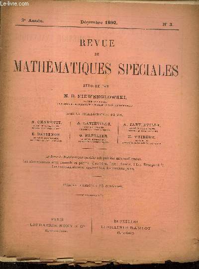 Revue de Mathmatiques Spciales, 3e anne, n3 (dcembre 1892
