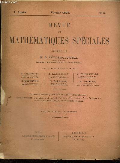 Revue de Mathmatiques Spciales, 3e anne, n5 (fvrier 1893)