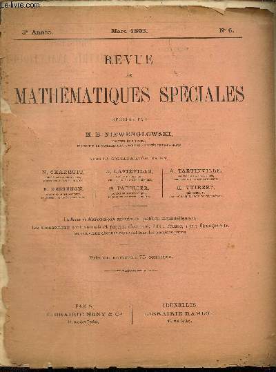 Revue de Mathmatiques Spciales, 3e anne, n6 (mars 1893)