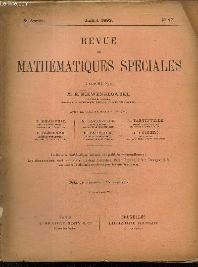 Revue de Mathmatiques Spciales, 3e anne, n10 (juillet 1893)