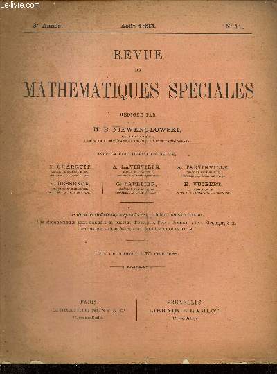 Revue de Mathmatiques Spciales, 3e anne, n11 (aot 1893)
