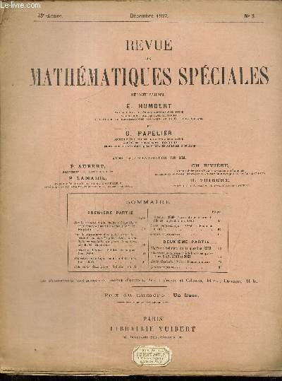 Revue de Mathmatiques Spciales, 23e anne, n3 (dcembre 1912)