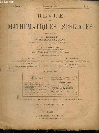 Revue de Mathmatiques Spciales, 30e anne, n3 (dcembre 1919)