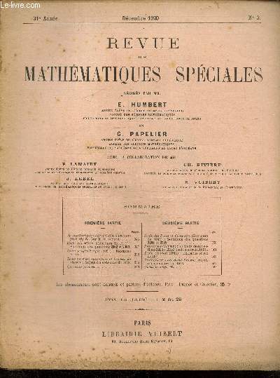 Revue de Mathmatiques Spciales, 31e anne, n3 (dcembre 1920)