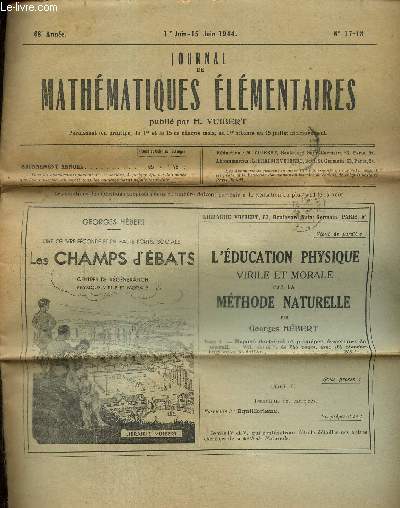 Journal de mathmatiques lmentaires, 68e anne, n17-18 (1er juin-15 juin 1944)