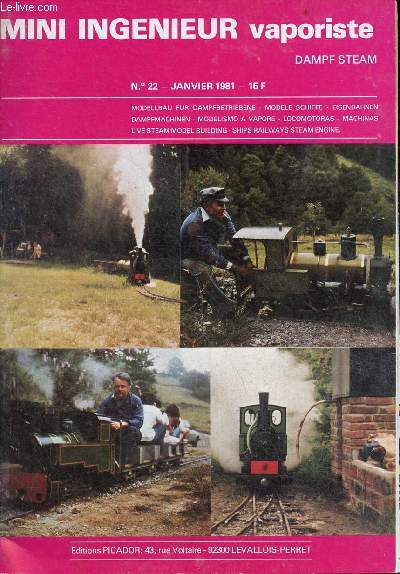 Mini ingnieur vaporiste Dampf Steam n22 janvier 1981 - Petites annonces - Duffield Bank Railway et ses suites - comment construire un stuart 10 (1re partie) - mon rseau en 1 Olivetti - grand concours lux.