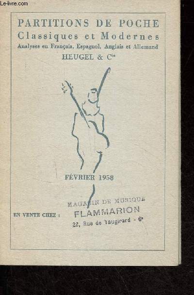 Plaquette dpliante : Partitions de poche classiques et modernes analyses en franais, espagnol, anglais et allemand Heugel & cie - fvrier 1958.