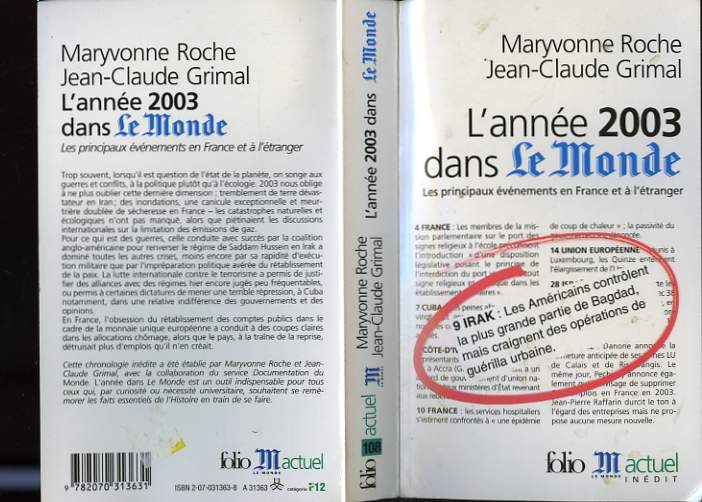 L ANNE 2003 DANS LE MONDE .LES PRINCIPAUX EVENEMENTS EN FRANCE ET A L ETRANGER.