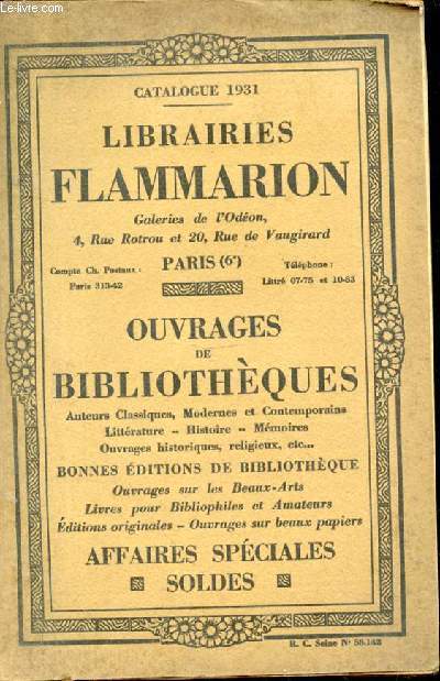 Librairies Flammarion. Catalogue 1931