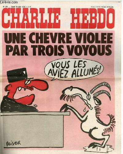 CHARLIE HEBDO N291 - UNE CHEVRE VIOLEE PAR 3 VOYOUS