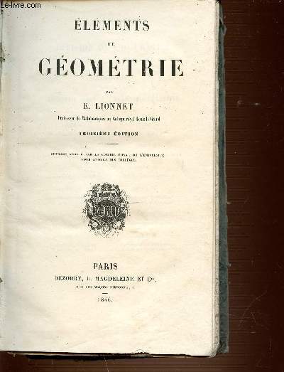 ELEMENTS DE GEOMETRIE - TROISIEME EDITION.
