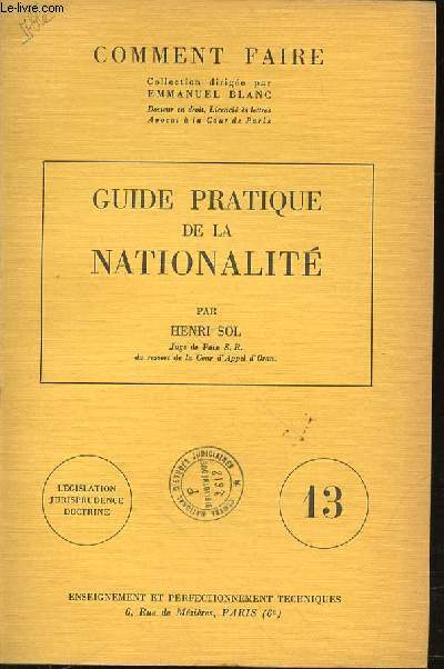 GUIDE PRATIQUE DE LA NATIONALITE N13 - COLLECTION 
