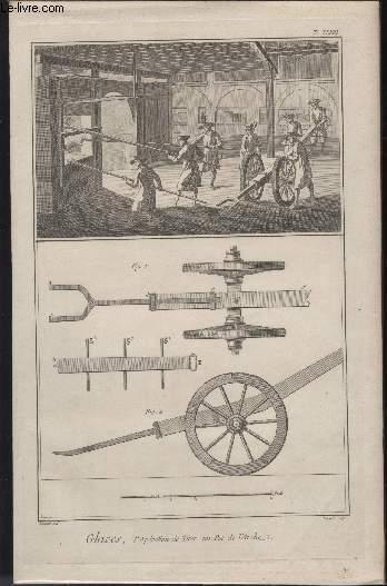 GRAVURE 18EME SIECLE - PLANCHES ORIGINALES DE L'ENCYCLOPEDIE DIDEROT D'ALEMBERT IN FOLIO - N28 - GLACES - L'OPERATION DE TIRER UN POT DE L'ARCHE