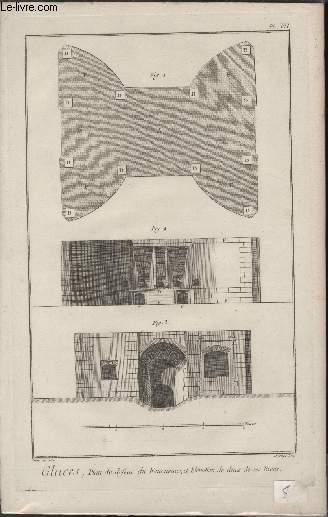 GRAVURE 18EME SIECLE - PLANCHES ORIGINALES DE L'ENCYCLOPEDIE DIDEROT D'ALEMBERT IN FOLIO - N7 - GLACES - PLAN DU DEFSUS DU FOURNEAU ET ELEVATION DE DEUX DE SES FACES