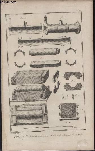 GRAVURE 18EME SIECLE - PLANCHES ORIGINALES DE L'ENCYCLOPEDIE DIDEROT D'ALEMBERT IN FOLIO - N11 - FORGES - 3 SECTION FOURNEAU EN MARCHANDISE TUYAUX DE CONDUITE