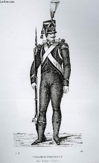 GRAVURE 19eme NOIR ET BLANC - UNIFORME DE CHASSEUR VOLTIGEUR DES TROUPES LEGERES