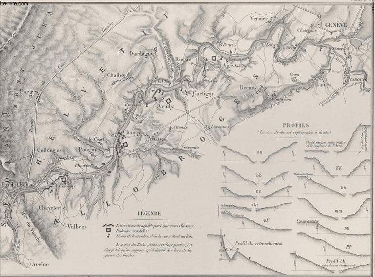 GRAVURE 19eme NOIR ET BLANC - COURS DU RHONE DEPUIS GENEVE JUSQU'AU PAS DE L'ECLUSE