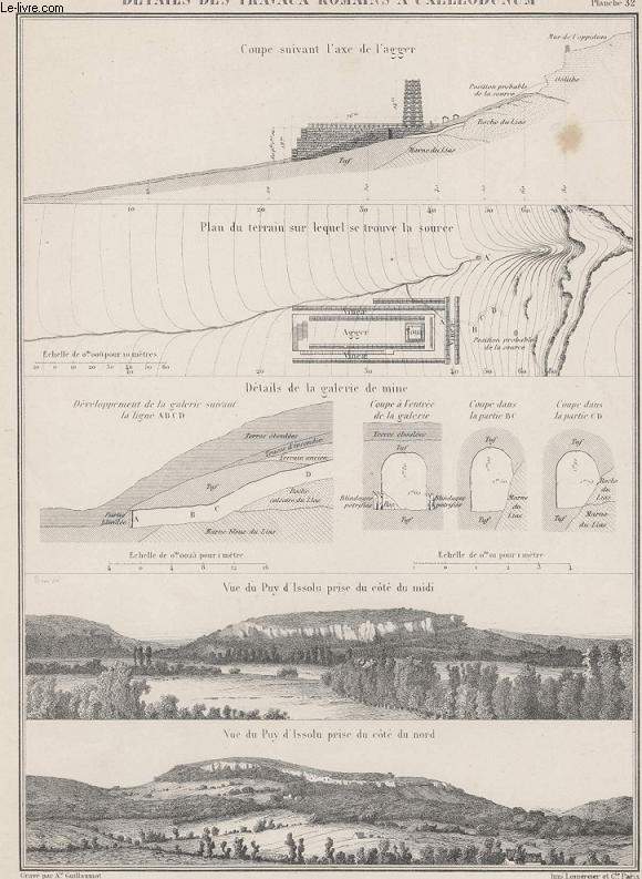 GRAVURE 19eme NOIR ET BLANC - DETAILS DES TRAVAUX ROMAIN SA UXELLEDUNUM - PLANCHE N32