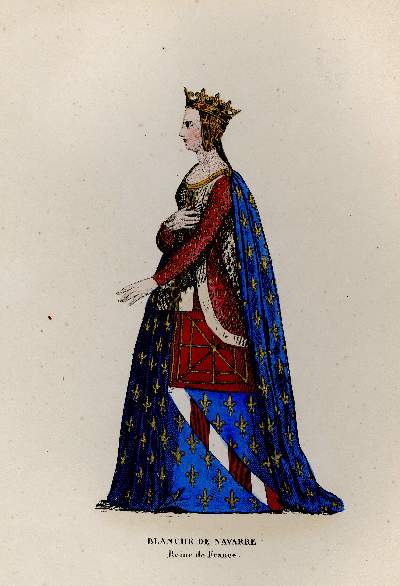 GRAVURE 19eme COULEURS - BLANCHE DE NAVARRE