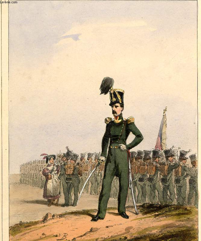 GRAVURE 19eme COULEURS - GALERIE MILITAIRE - N20 - ARMEE BELGE - N3 - OFFICIER, CHASSEUR A PIED