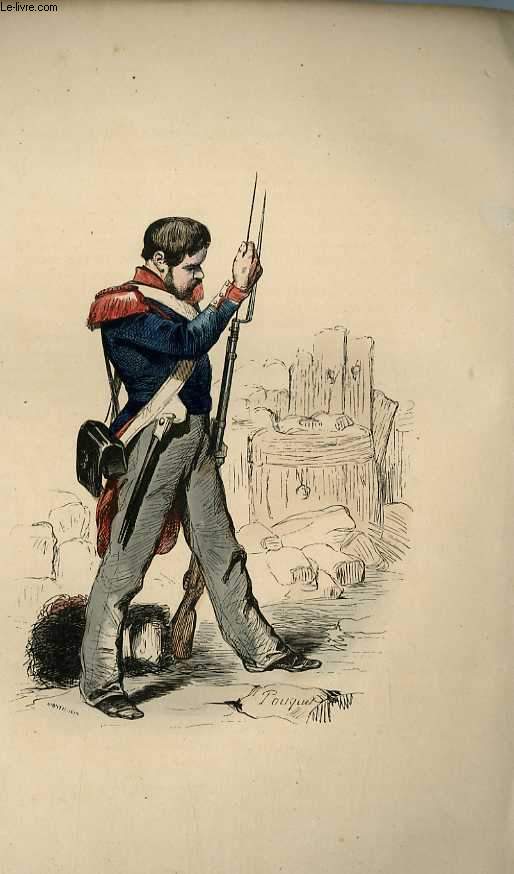 GRAVURES 19eme COULEURS - HOMME EN TENUE MILITAIRE AVEC FUSIL