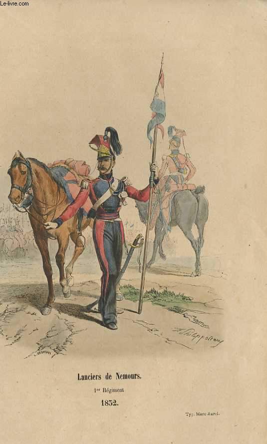 GRAVURES 19eme COULEURS - LANCIER DE NEMOURS - 1° REGIMENT 1832