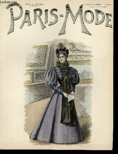 GRAVURE 19eme COULEURS - PARIS-MODE - 6 ANNEE - N31 - DAME EN VIOLET DANS UNE PIECE