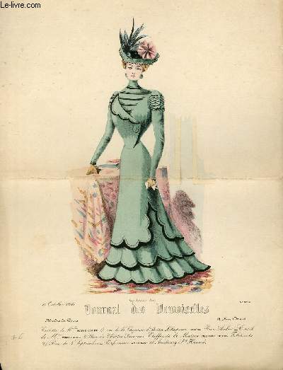 GRAVURE 19eme COULEURS - JOURNAL DES DEMOISELLES - DAME EN VERT