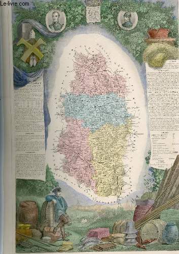 GRAVURE 19eme COULEURS - CARTE DEPARTEMENTALE DE LA MEUSE REHAUSSEE EN COULEURS - REGION DU NORD EST N54