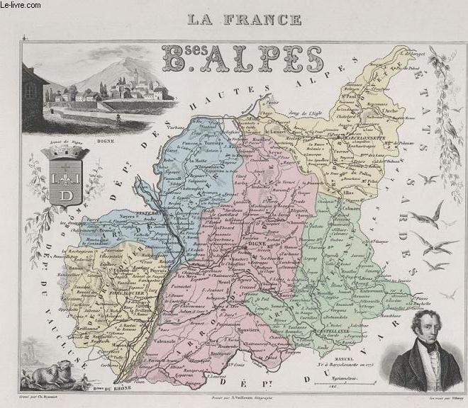 GRAVURE 19eme COULEURS - LA FRANCE - BASES ALPES - PLANCHE N°4