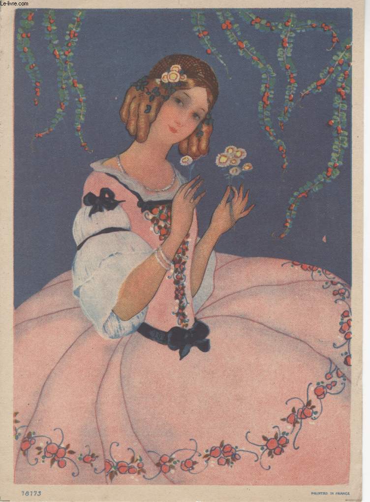 GRAVURE 20eme - DAME A LA ROBE ROSE