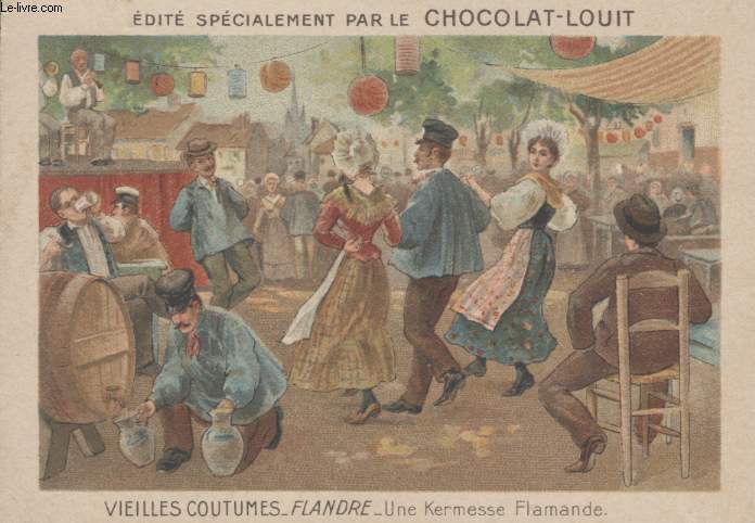 CHROMOLITHOGRAPHIE - VIEILLES COUTUMES - FLANDRE - UNE KERMESSE FLAMANDE