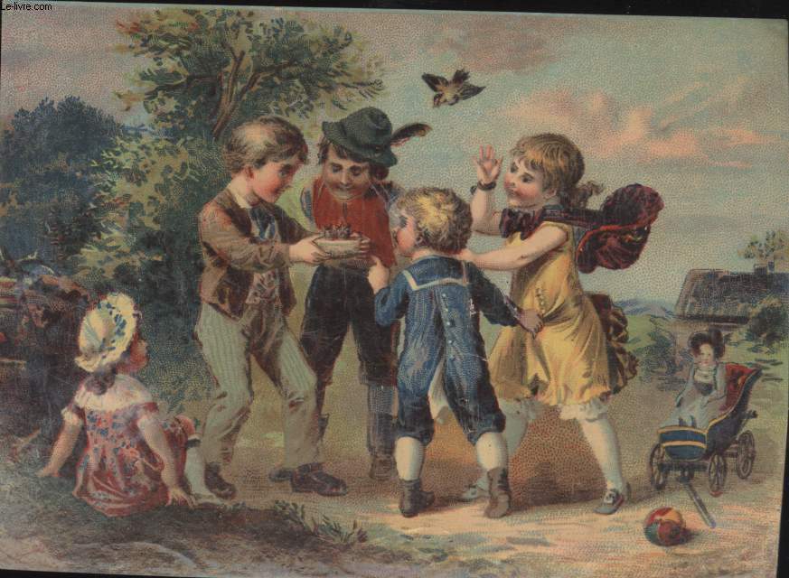 CHROMOLITHOGRAPHIE - ENFANTS DECOUVRENT UN NID