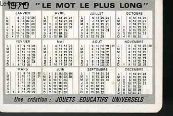 CALENDRIER DE POCHE - LE MOT LE PLUS LONG