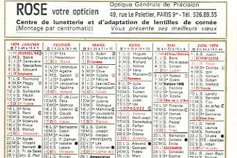 CALENDRIER DE POCHE - ROSE VOTRE OPTICIEN