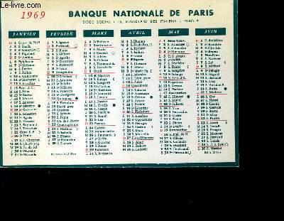 CALENDRIER - BANQUE NATIONALE DE PARIS