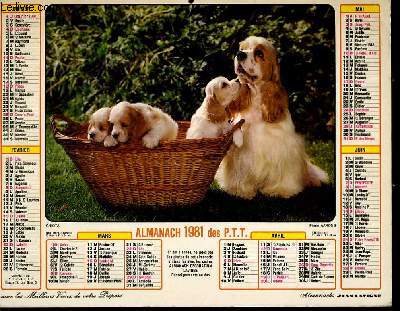 CALENDRIER - ALMANACH DES P.T.T. - LES DEUX CHATONS - CHIOTS