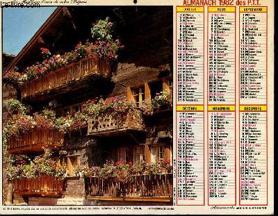 CALENDRIER - ALMANACH DES P.T.T. - CHALET FLEURI - LA CLUSAZ