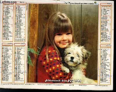 CALENDRIER - ALMANACH DES P.T.T. - FILLETTE ET CHIEN -